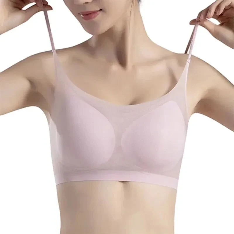 Women’s Plus Size Ice Silk Seamless Bra - Ultra-Thin Wireless Padded Lingerie