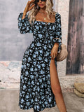 Bohemian Print Maxi Dress for Women - Backless, Full Sleeve, Summer Dress