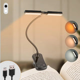 Rechargeable LED Reading Light with 3 Colors & 8 Brightness Levels - Dual Head Clip-On Book Light