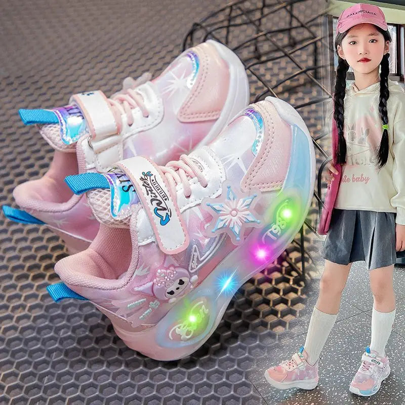 Girls' LED Light-Up Cartoon Sneakers – Breathable Anti-Slip Outdoor Casual Shoes