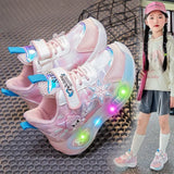 Girls' LED Light-Up Cartoon Sneakers – Breathable Anti-Slip Outdoor Casual Shoes