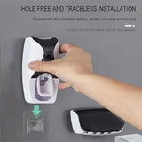 Dispensador automático de pasta de dientes y soporte para cepillos de dientes de pared | Juego de baño a prueba de polvo