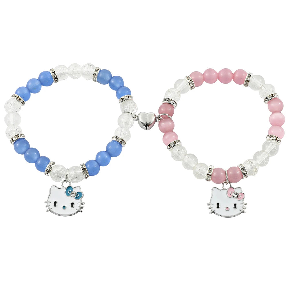 Matching Stitch Couple Bracelets - Magnetic Heart Charm Bracelets for Him & Her