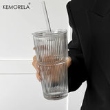 Taza de café de vidrio transparente de 600 ml con tapa y pajita: taza para café helado, té y jugo