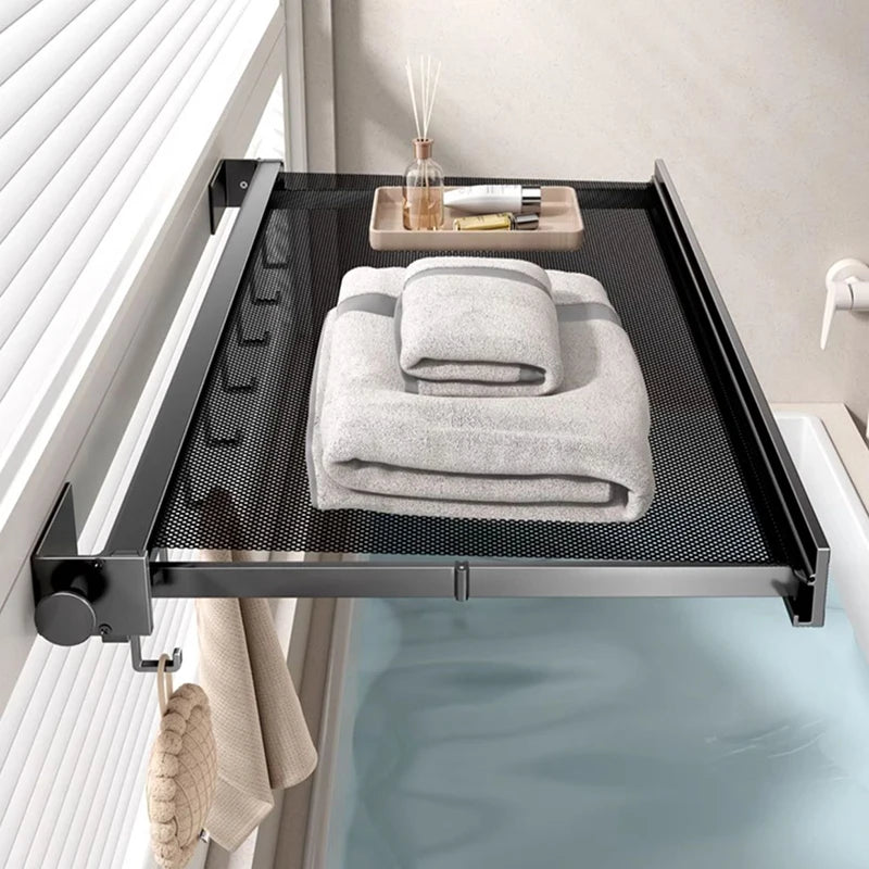 Estante de pared plegable sin taladros: estante de almacenamiento que ahorra espacio para baños y balcones