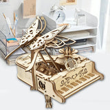 3D Wooden Piano Music Box - DIY Model Kit with Dancing Butterfly Mechanism