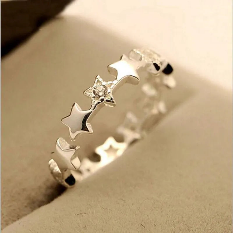 925 Sterling Silver Star Ring for Women – Trendy Adjustable Wedding Band