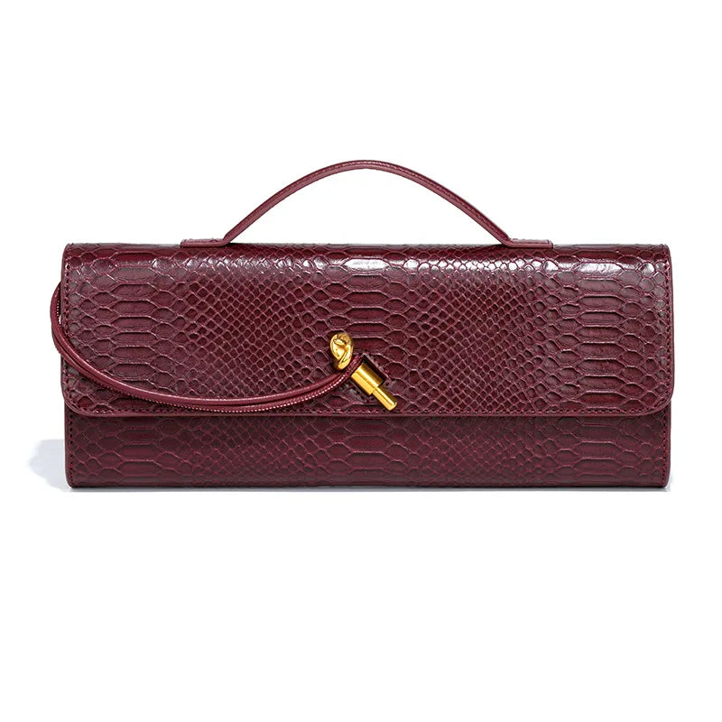 Women’s Serpentine PU Leather Baguette Bag – Fashion Shoulder Purse with Interior Pockets