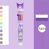 Sanrio 10-Color Ballpoint Pen – Cute Hello Kitty, Kuromi & Cinnamoroll Multicolor Pens for School & Office