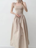 Women's Patchwork Knit Maxi Dress - Sleeveless A-Line Summer Dress with Square Neck