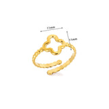 Minimalist Four-Leaf Clover Stainless Steel Open Ring – Elegant Gold-Tone Jewelry for Women