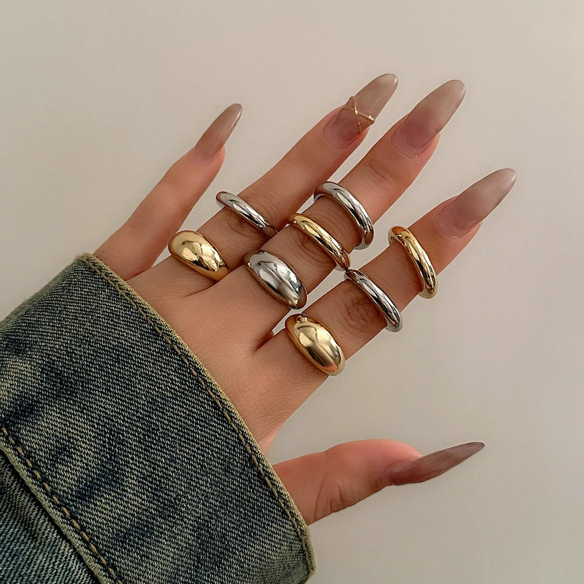 8-Piece Open Ring Set – Gold & Silver Stackable Fashion Rings for Women
