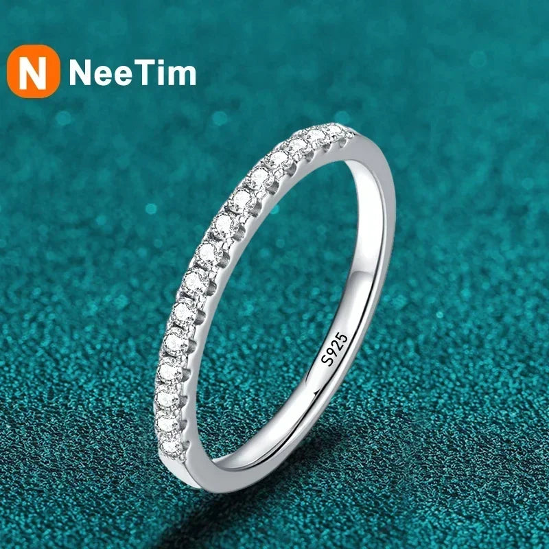 Moissanite Eternity Band – 925 Sterling Silver Wedding Ring with White Gold Plating
