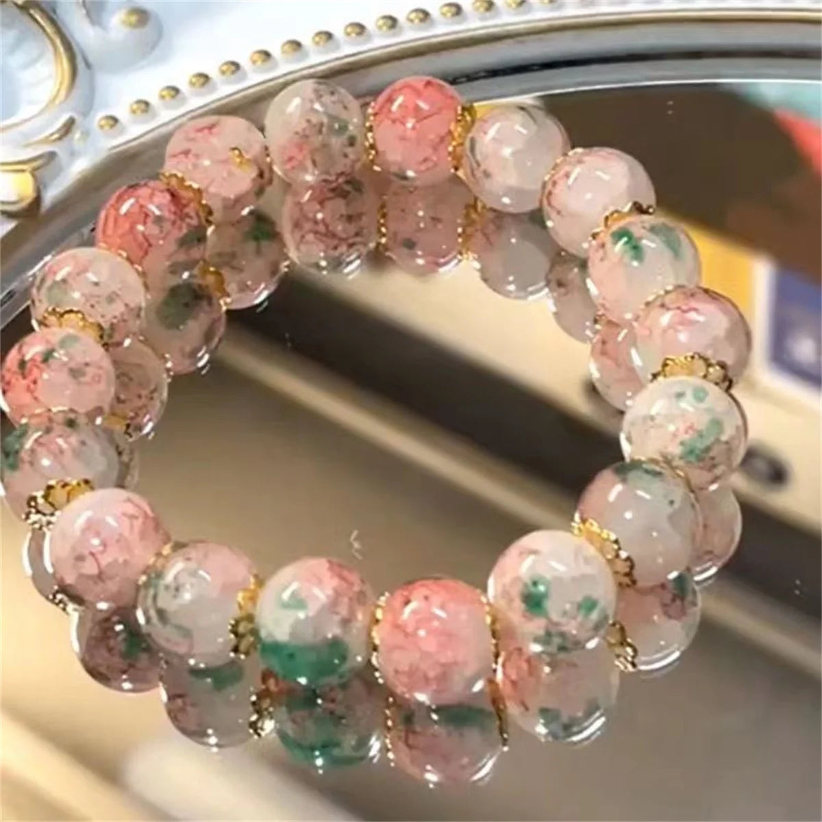 Pulsera ajustable con cuentas de flor de cerezo: dije de cristal de vidrio moderno para mujer 