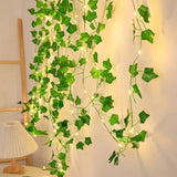 Guirnalda de luces LED con hojas artificiales, color blanco cálido, 2 m, 5 m o 10 m, funciona con pilas, para bodas, fiestas y decoración del hogar