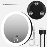 Rechargeable LED Makeup Mirror with 3 Suction Cups – 4" Compact Travel Mirror with Stepless Dimming