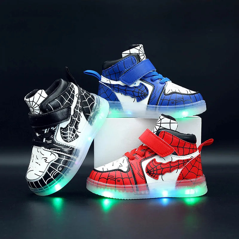Boys Waterproof Light-Up Shoes – Hook & Loop Casual Sneakers for Ages 7–13