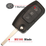 Durable 3-Button Ford Key Fob Shell Replacement with Uncut Blade