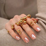 Minimalist Gold Beaded Ring – Adjustable Stainless Steel, Waterproof & Hypoallergenic
