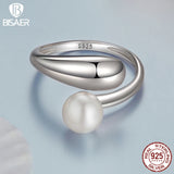 Anillo abierto de perla en plata de ley 925: joyería ajustable, elegante y minimalista para mujeres