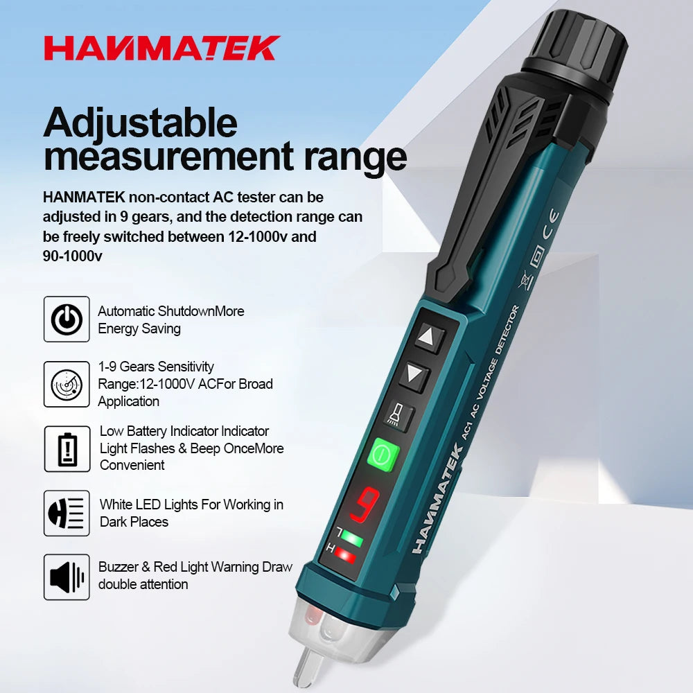Digital Non-Contact AC Voltage Tester with Adjustable Range and LED Light