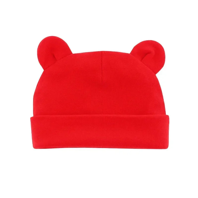 Autumn Winter Baby Hat Comfortable Solid Color Hats Cute Ear Shape Cotton Cap Newborn Photography Props 0 -1 Infant Bonnet Items