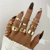 Minimalist Gold & Black Geometric Ring Set – Trendy Statement Jewelry for Women