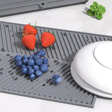 Silicone Draining Board Mat - Foldable Dish Drying Pad with Raised Edges for Kitchen Countertops
