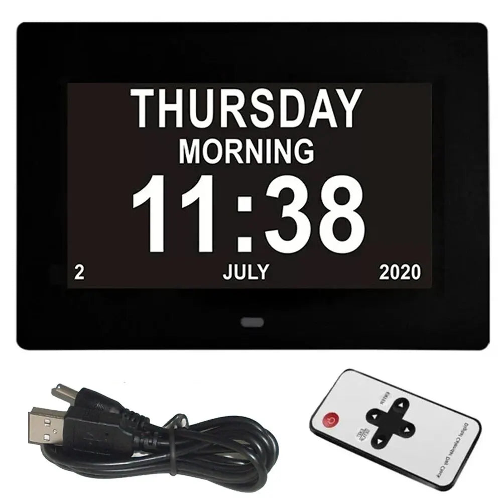 12-Alarm Multilingual LED Calendar Clock - Medicine Reminder & Daily Planner with Auto-Brightness