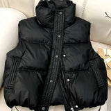 Winter Down Cotton Vest Jacket Women's 2024 New Sleevele Stand Parkas Warm Short Vest Coat Female Waistcoat Overcoat Ladies Tops