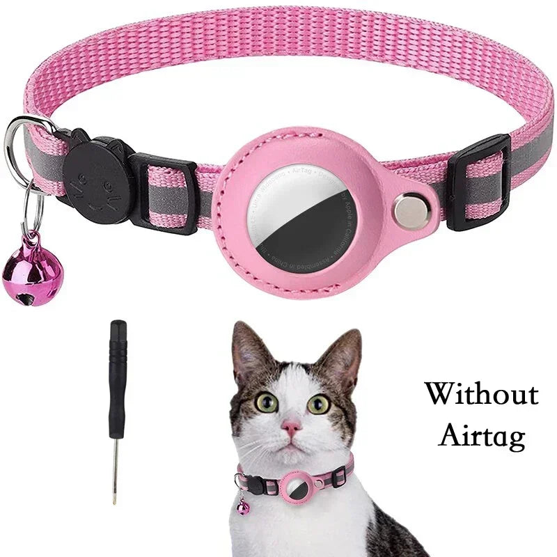 Reflective Cat Collar with AirTag Case and Bell – Adjustable Anti-Lost Pet Tracker Holder