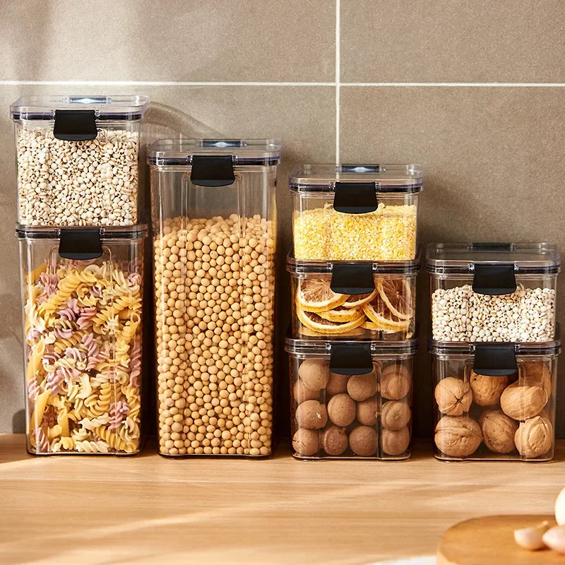 Tarro grande de plástico para almacenar granos de cocina: organizador de alimentos y recipiente para condimentos a prueba de humedad