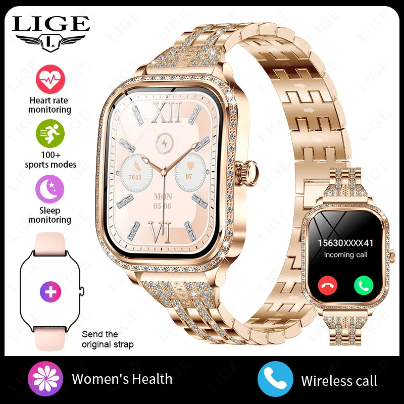 Reloj inteligente de moda para mujer con seguimiento de salud y actividad física, llamadas por Bluetooth y esferas de reloj personalizables 