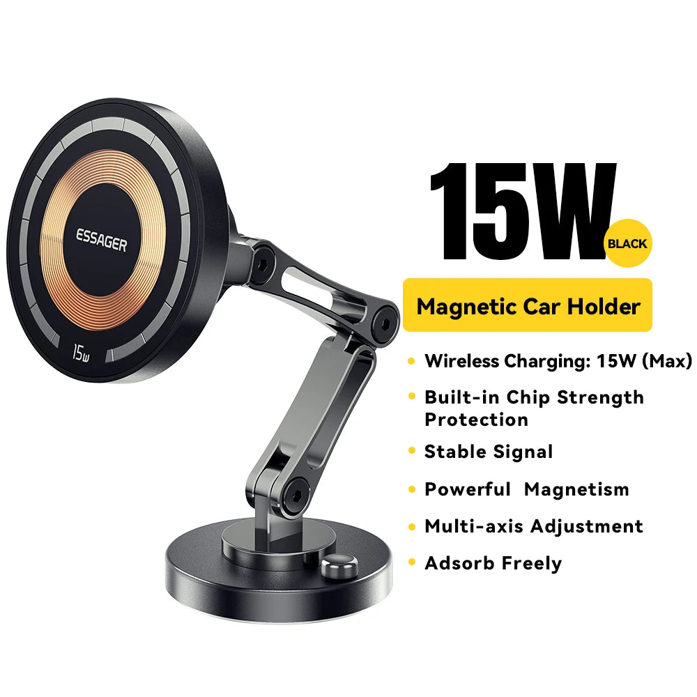 Soporte magnético de carga inalámbrica para automóvil: cargador rápido de 15 W y soporte ajustable en múltiples ángulos