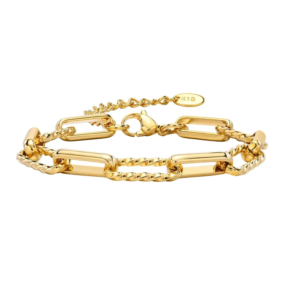 Elegante pulsera de cadena con eslabones geométricos: joyería de metal de moda para mujeres