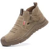 Men's Genuine Leather Safety Work Boots – Anti-Static, Anti-Puncture Slip-On Boots