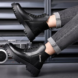 Men’s Winter Motorcycle Boots – Waterproof Split Leather Ankle Boots for Comfort & Style