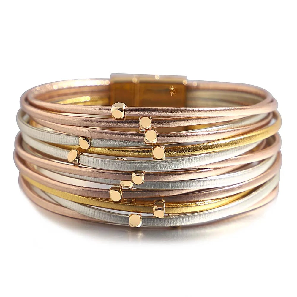 Pulsera de cuero de tres colores: pulsera elegante y moderna hecha a mano para mujeres