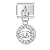 Moon Charm Stainless Steel Bracelet Link with CZ Accents