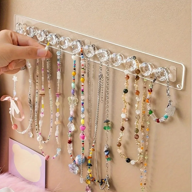 Joyero de pared con forma de diamante: organizador de acrílico para anillos, collares y pendientes