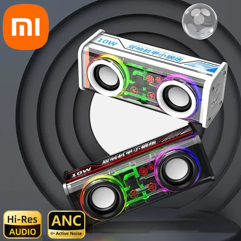 Transparent Bluetooth 5.0 Mecha Speaker – Wireless Dual Bass TWS Subwoofer with RGB Lights