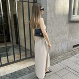 Women's Slim Fit Long Vest Dress - Casual Solid Color Splicing Maxi Skirt
