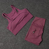 Women's High-Waist Yoga Shorts Set with Sports Bra and Pocket