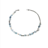 Natural Blue Stone & Freshwater Pearl Irregular Necklace – Vintage Summer Statement Jewelry for Women