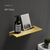 Estantería de baño moderna en blanco, negro y dorado cepillado: estante de pared
