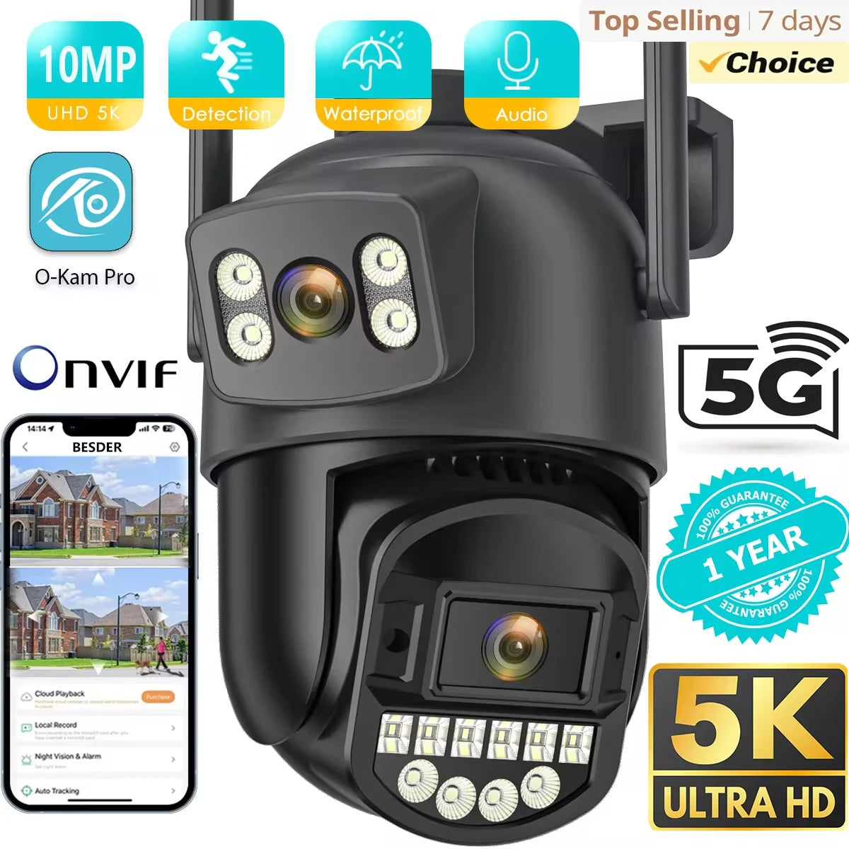 8MP Dual-Lens PTZ Outdoor Security Camera with AI Tracking and 5G Wi-Fi