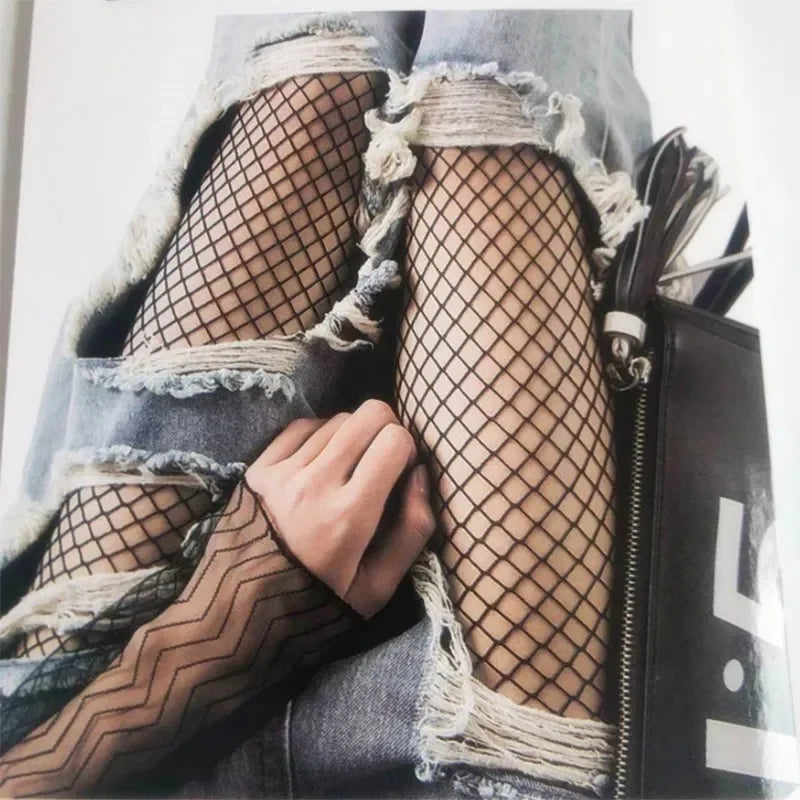 High-Waist Sexy Fishnet Stockings for Women – One Size, Stretchable Mesh Tights