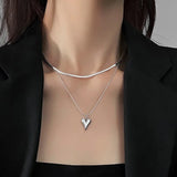 Elegante collar con colgante de corazón de doble capa: joyas modernas y elegantes para mujeres