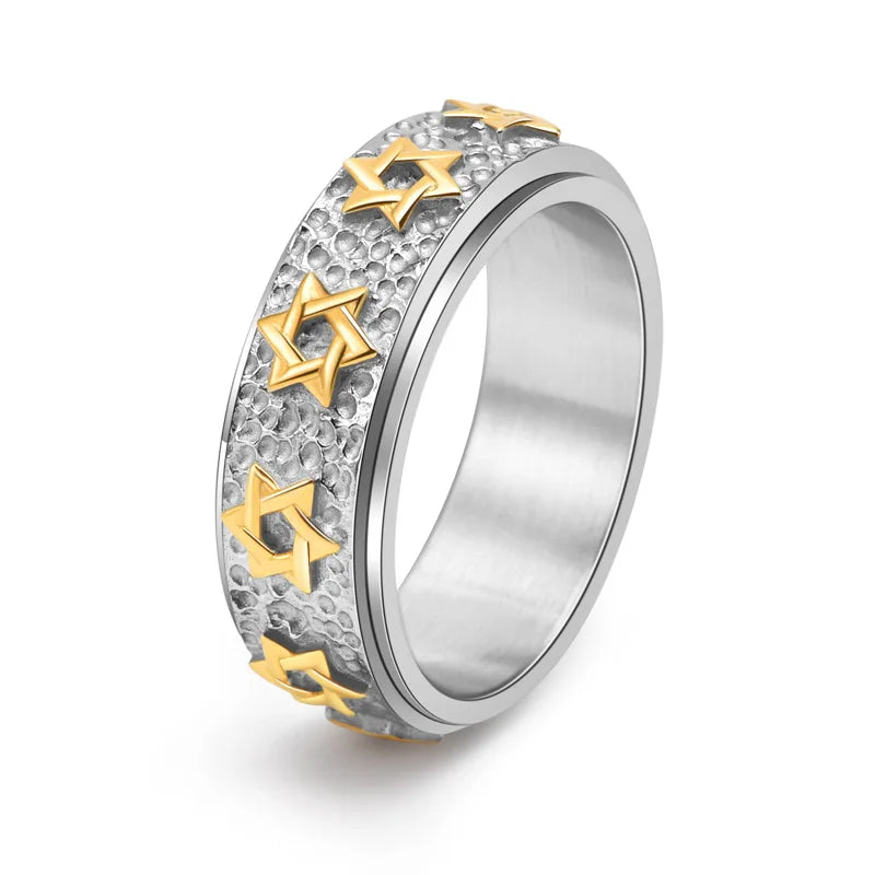 8mm Star of David Spinner Ring - Stainless Steel Jewish Hexagram Fidget Ring for Men & Women
