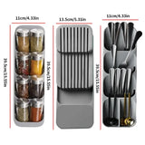 Caja de almacenamiento de cubiertos que ahorra espacio: organizador de cocina multifuncional para utensilios, cuchillos y especias